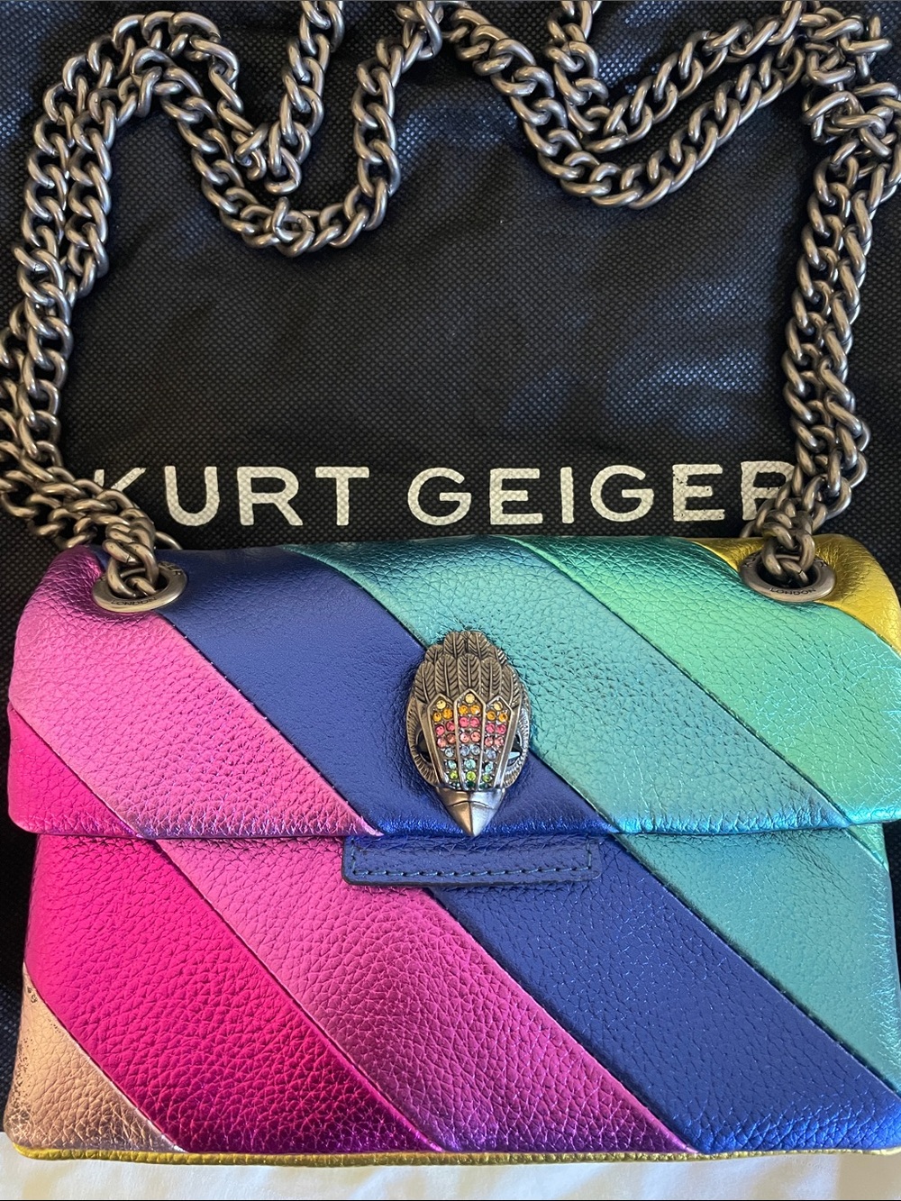 Kurt Geiger Multicolor Metallic Diagonal Stripe Shoulder Bag